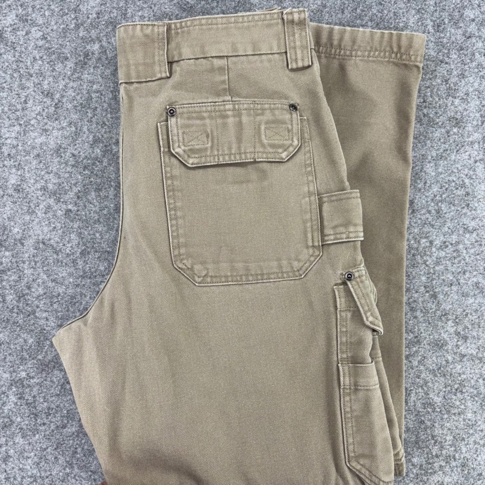 Duluth Trading Co Fire Hose Cargo Pants Mens 34x32 Khaki Tan Cotton Workwear